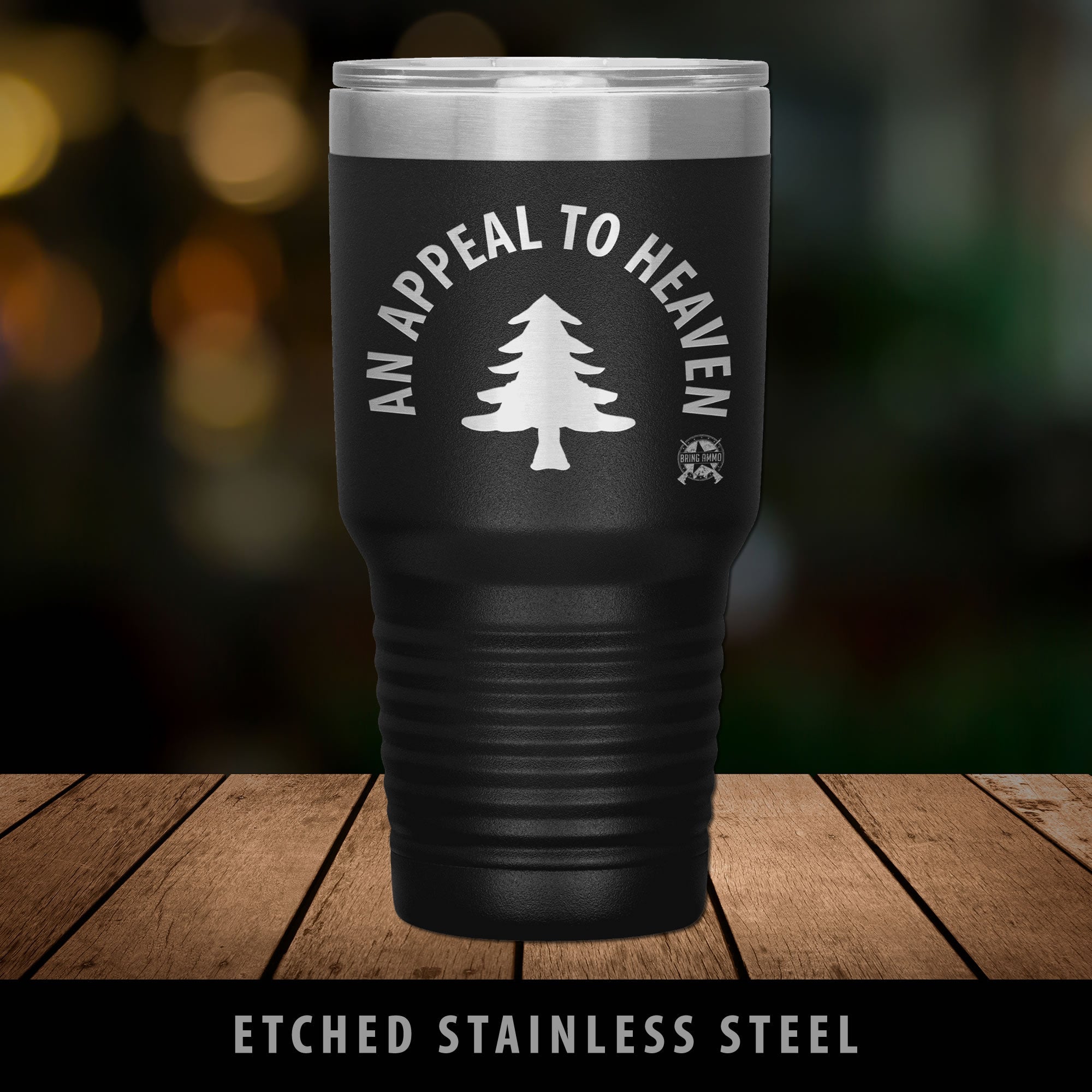 An Appeal to Heaven (The Tree Flag) Premium Stainless Steel Etched Tumbler Tumblers Black 