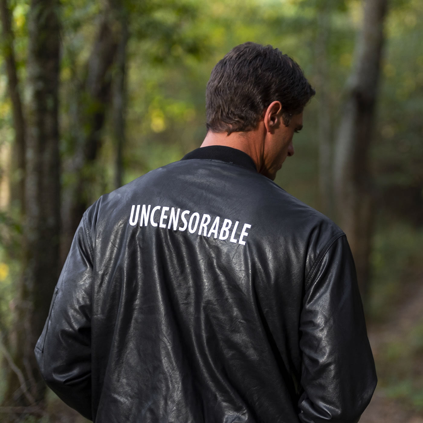 Uncensorable Leather-Style Bomber Jacket