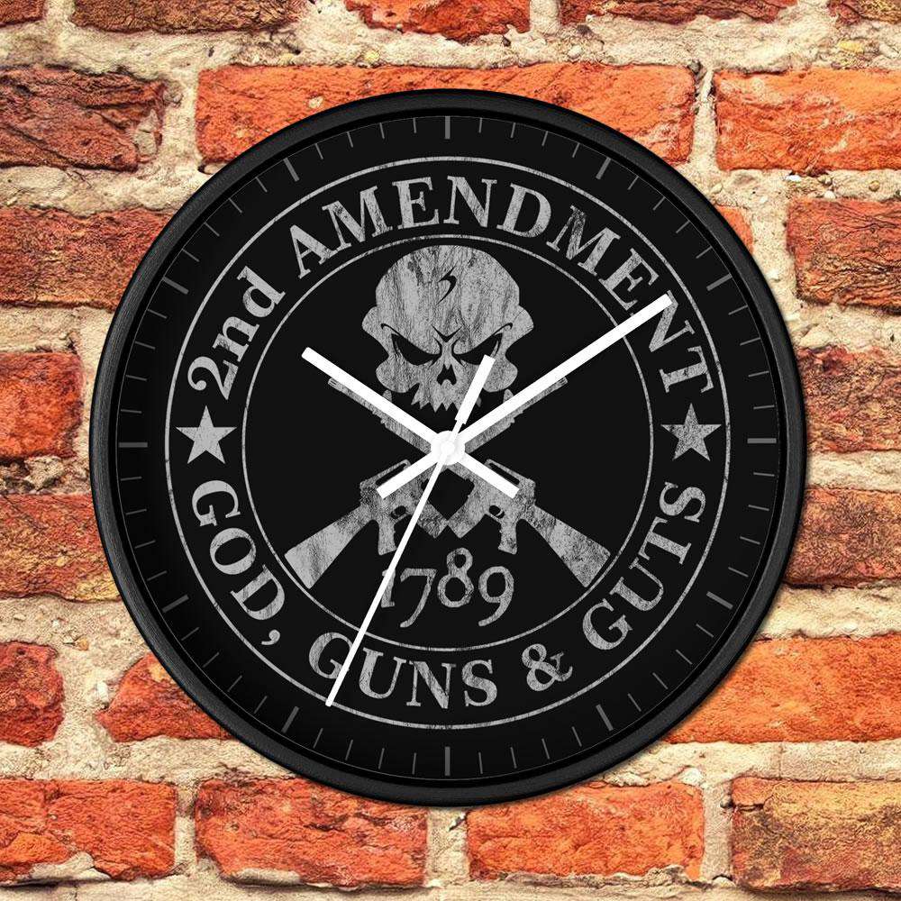 2nd Amendment - God, Guns & Guts Wooden Wall clock Home Decor 10 in Black White