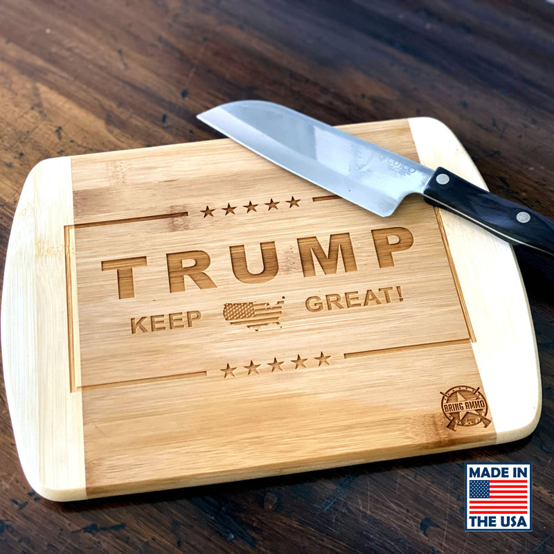 Trump Laser Engraved Real Bamboo Wood Cutting Board - MADE IN THE USA! Great Gift Idea! Wood Cutting Boards Large - 11