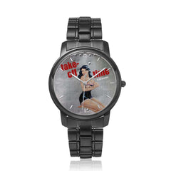 Take-Off Time - Retro WWII B-25 Airplane Pinup Nose Art Watch 40MM 