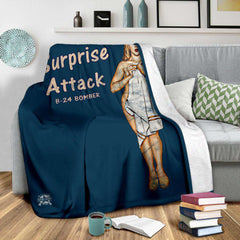 Surprise Attack - Retro WWII B-24 Bomber Airplane Pinup Nose Art Micro Fleece Blanket 